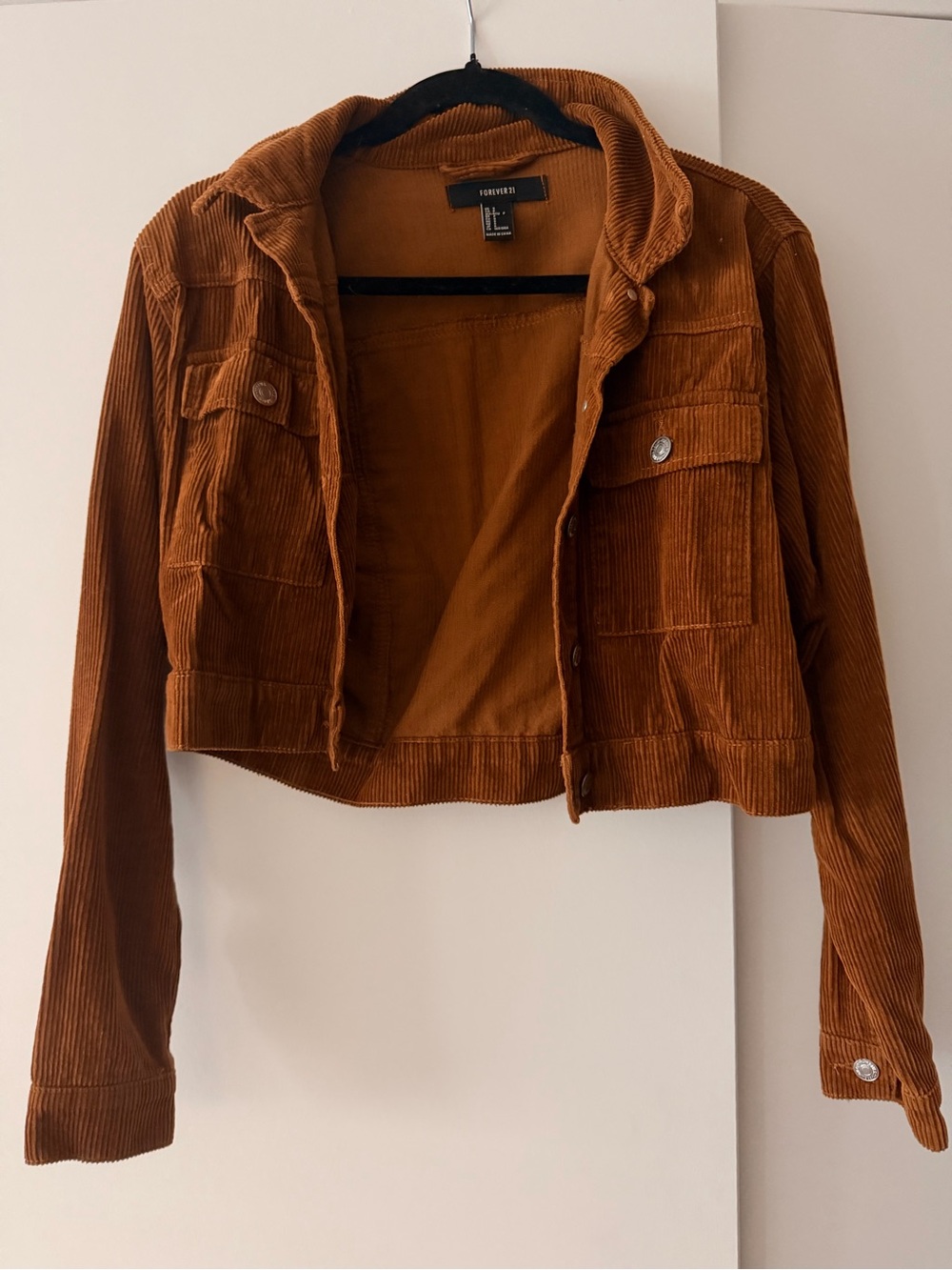 Forever 21 Women's Cropped Corduroy Jacket - Rust Brown